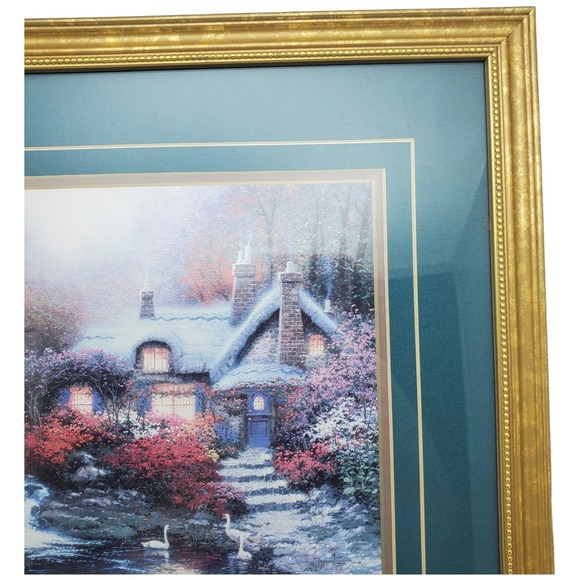 Thomas‎ Kinkade Accent Prints Framed Art Serene Cottage Psalm 23 Gold Frame - Picture 8 of 16